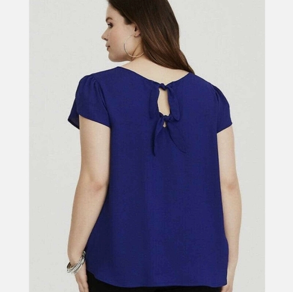 Torrid Blue Split Flutter sleeve Blouse With Pleated Neckline - Picture 7 of 10